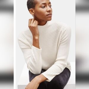 ELLEN FISHER 100% Wool Mockneck Ribbed Sweater Cream Womens L